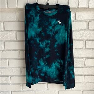 ABERCROMBIE KIDS Teal and Black Tie-Dye Long Sleeve Shirt
